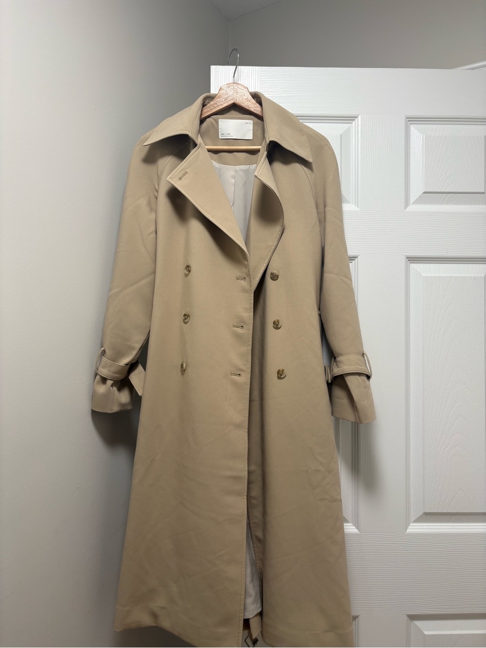OAK + FORT Beige Double-Breasted Trench Coat